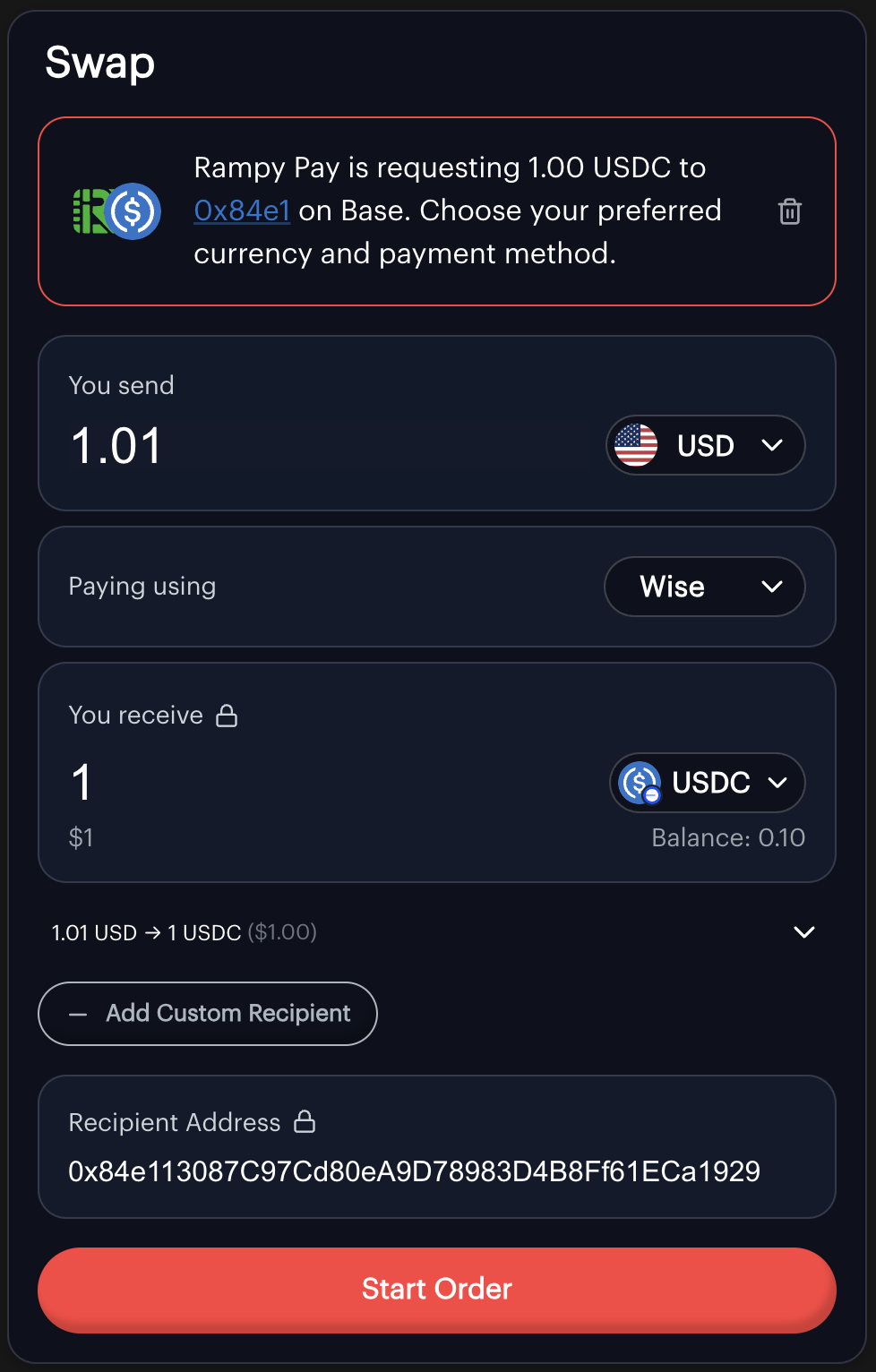 Request instructions shown to user on zkp2p app